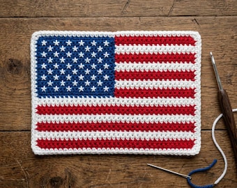 American Flag Crochet Applique Pattern, Patriotic USA Design (Digital Download)