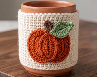Pumpkin Spice Crochet Mug Cozy Pattern, Fall Coffee Cup Sleeve (Digital Download)