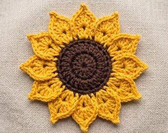 Crochet Sunflower Applique Pattern, Easy Floral Motif (PDF)