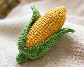 Realistic Crochet Corn Amigurumi Pattern, Textured Kernels, Green Husk Leaves (Digital PDF)