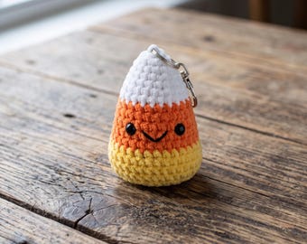 Mini Candy Corn Amigurumi Crochet Pattern, Halloween Keychain (PDF)