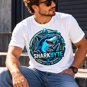 SharkByte Tech Shirt, Programmer T-Shirt, Coding Shark Graphic Tee, Computer Science Gift, Developer Shirt