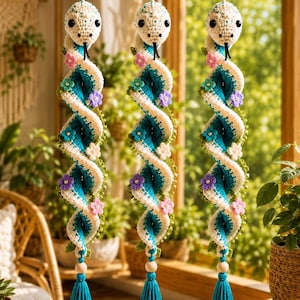 Crochet Wall Hanging Pattern PDF: Boho Floral Spiral Snake Hanger