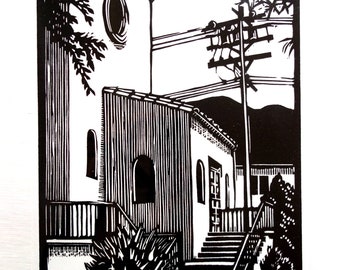 San Juan Capistrano Linocut Print: Hand-Signed Limited Edition Art