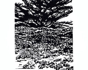 Bodega Bay Linocut Print: California Coast Art