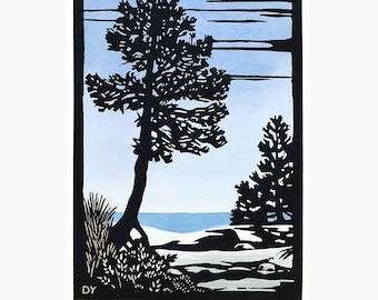 Blue Lake Tahoe Block Print: High Sierra Landscape Art