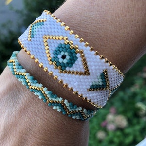 Nazar bracelet set, miyuki evil eye armband,  protection wristband, charm jewelry, unique fashion beaded bracelet, trend gifts for her