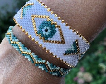 Nazar bracelet set, miyuki evil eye armband,  protection wristband, charm jewelry, unique fashion beaded bracelet, trend gifts for her