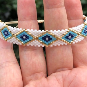 Bead Woven Evil Eye Bracelet, Nazar Wristband, Summer Charmed Armband, Ethnic design  Ethnic design Miyuki Weaving Jewelry, mothers day gift