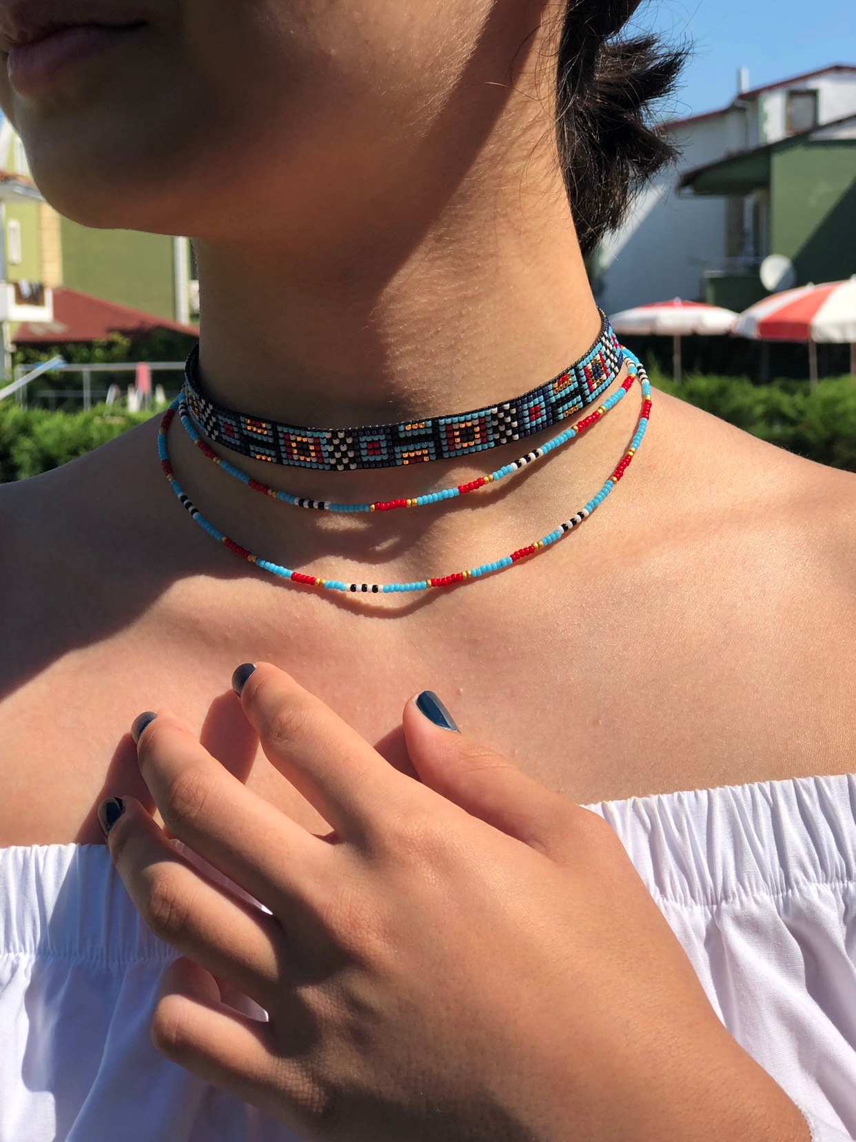 Boho Charm Necklace Beaded Boho Choker Layering Boho Choker Etsy