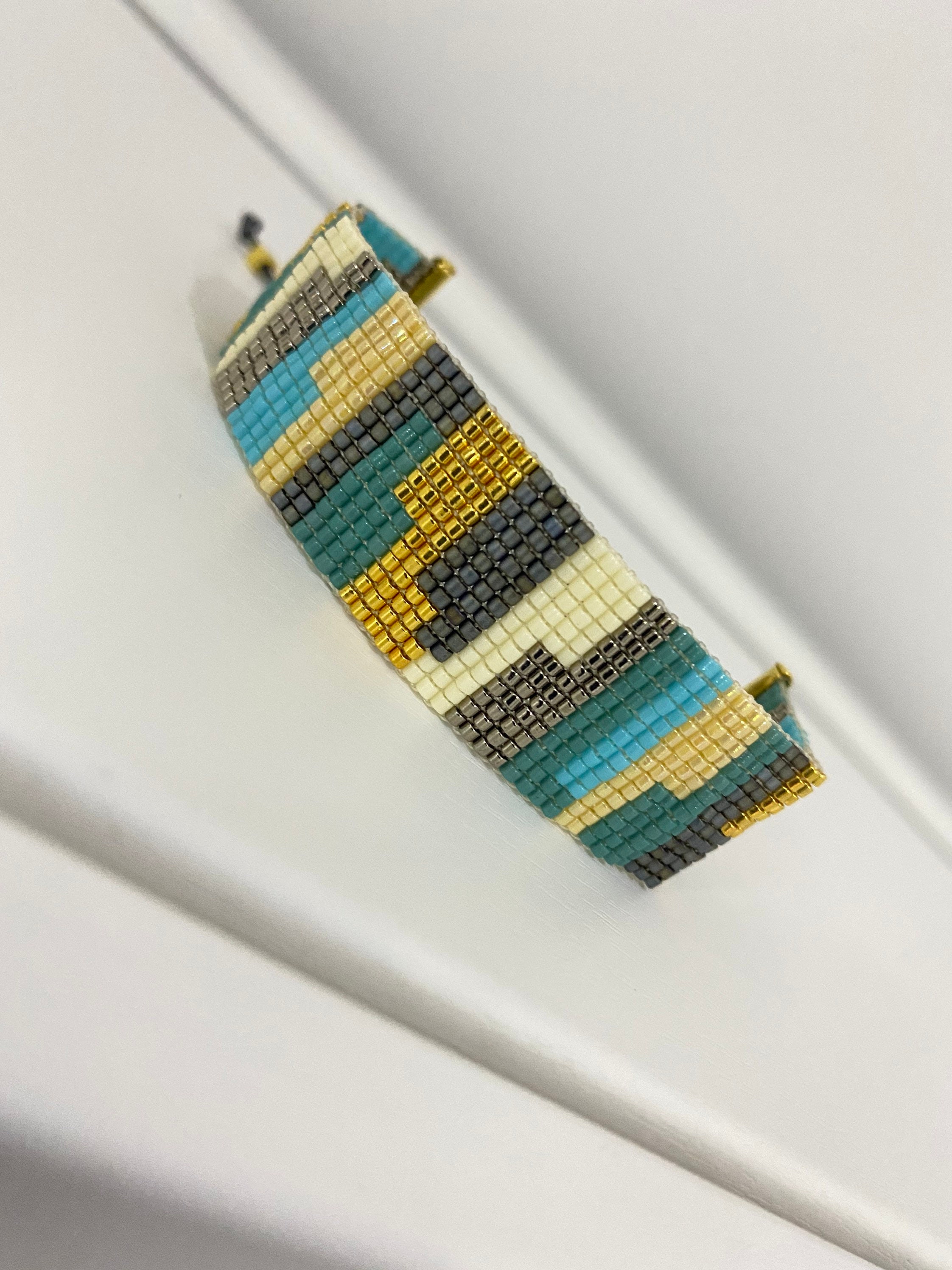 Picasso Turquoise Bead Bracelet, Miyuki Jewelry Set, Y2K Retro