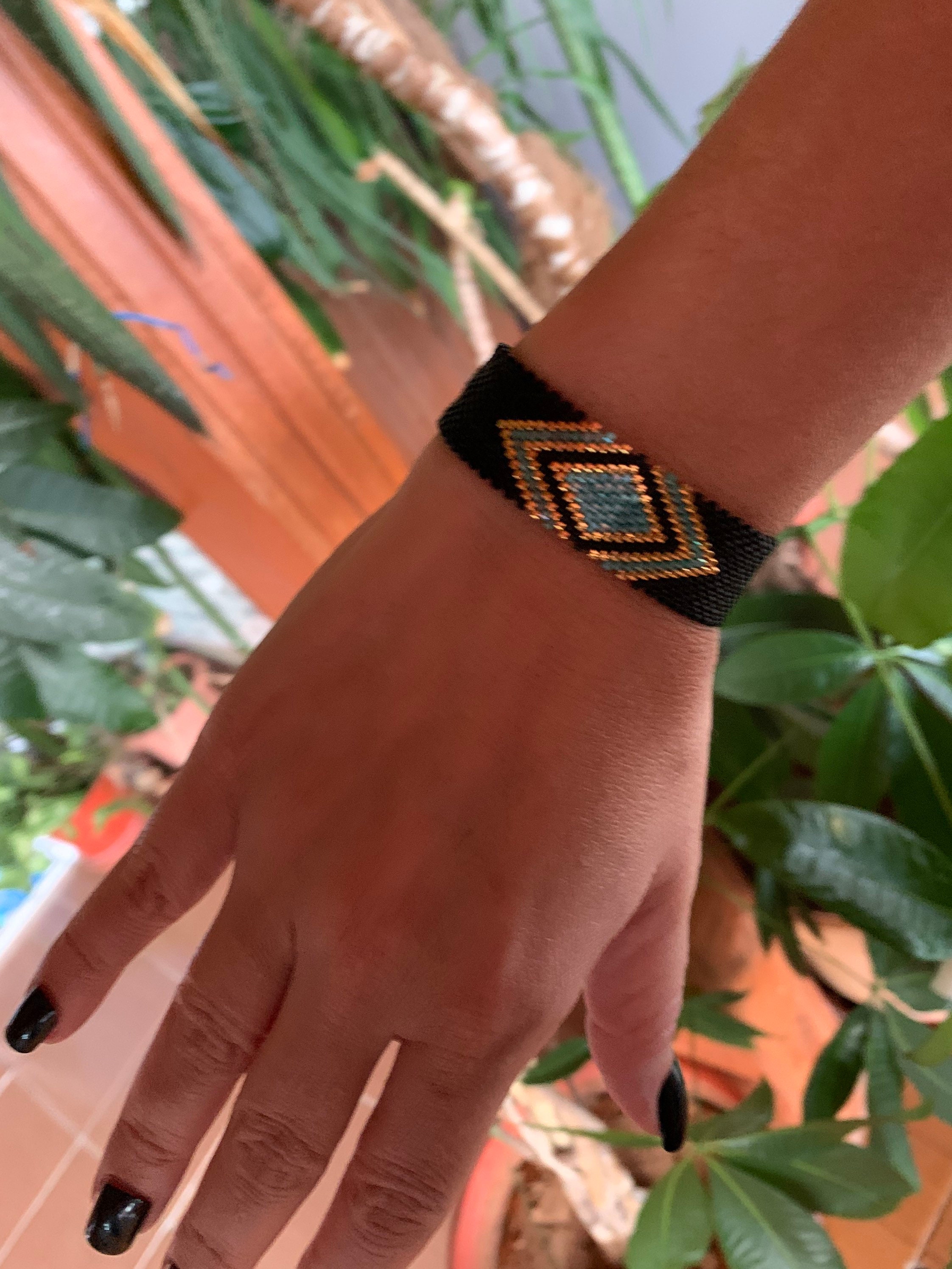 Black and Turquoise Bead Woven Bracelet Elegant Miyuki Armband
