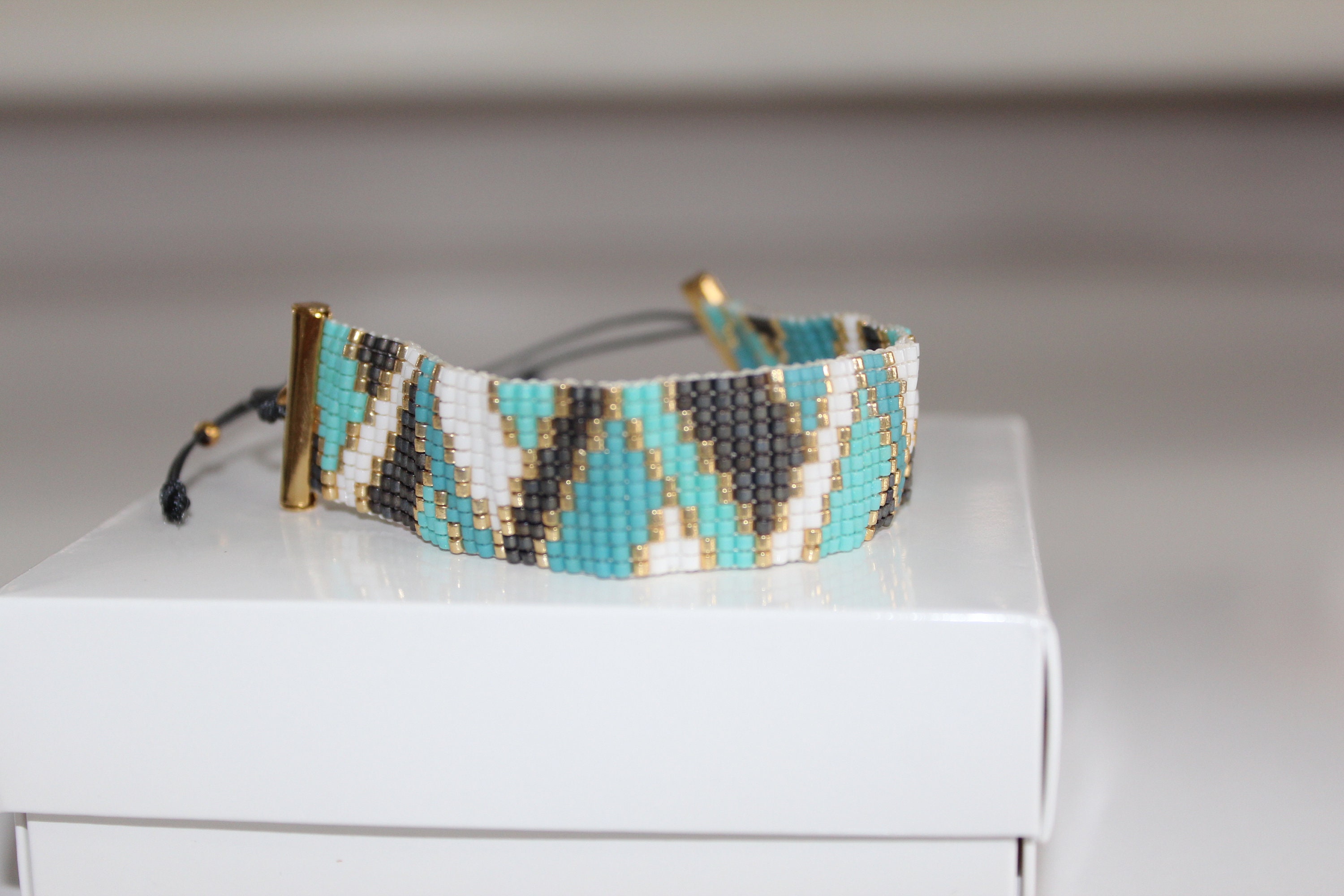 Turquoise bead loom bracelet – Handmade by Elyse