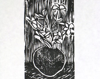 Vase Original Woodcut Print Limited Edition 6/125 Woodblock on acid free Speedball printmaking paper