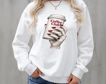 Women's Coffee Club Sweatshirt, Vintage Coffee Graphic Crewneck, Cozy Fleece Pullover, Casual Street