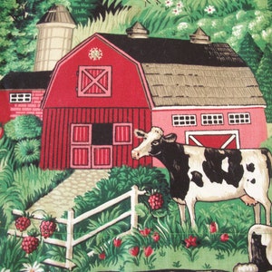 One Single Cotton Pillowcase with Country Farm Scene with Cows! Handmade! Never used!