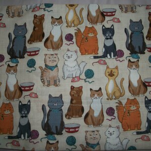 Set of 2 Handmade Cotton Pillowcases with Cats, cats and more Cats on tan! Handmade! Never used!