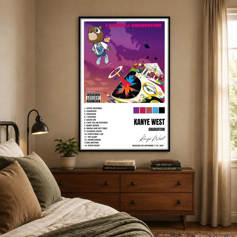 Kanye West Graduation Poster, Hip Hop Wall Art, Colorful Ambition and ...