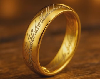 Lord of the Rings Inspired Tungsten Ring Elvish Engraved Wedding Ban