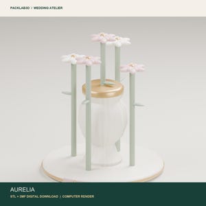Bloemenvaas als tafeldecoratie (STL & 3MF), vierkleurige bruiloftsdecoratieset met montagehandleiding | Aurelia