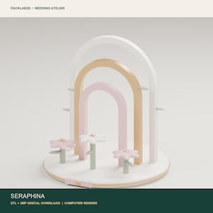 Centro de mesa de arco en capas STL y 3MF, kit de decoración nupcial de cuatro colores con guía de montaje / Seraphina