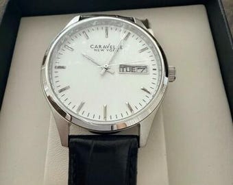 Caravelle New York by Bulova 40mm Men's Day/Date Watch Black Leather Band 43C113