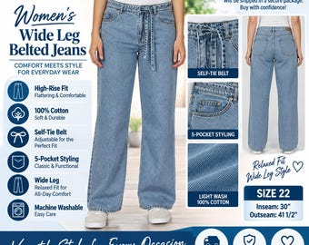 Buffalo Jeans Women's Wide Leg Belted Jeans Size 22 Light Wash High Rise