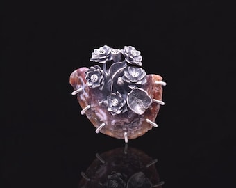 Lotus Flower Brooch: Artisan Oco Agate Geode Pendant