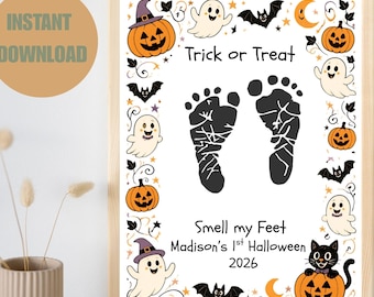 Editable Halloween Baby Footprint Keepsake Art  – Trick or Treat (Digital Download)