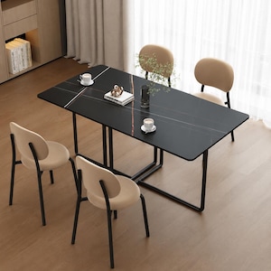 Modern Dining Table — Minimalist Rectangular Kitchen Table with Metal Frame for Small Apartments