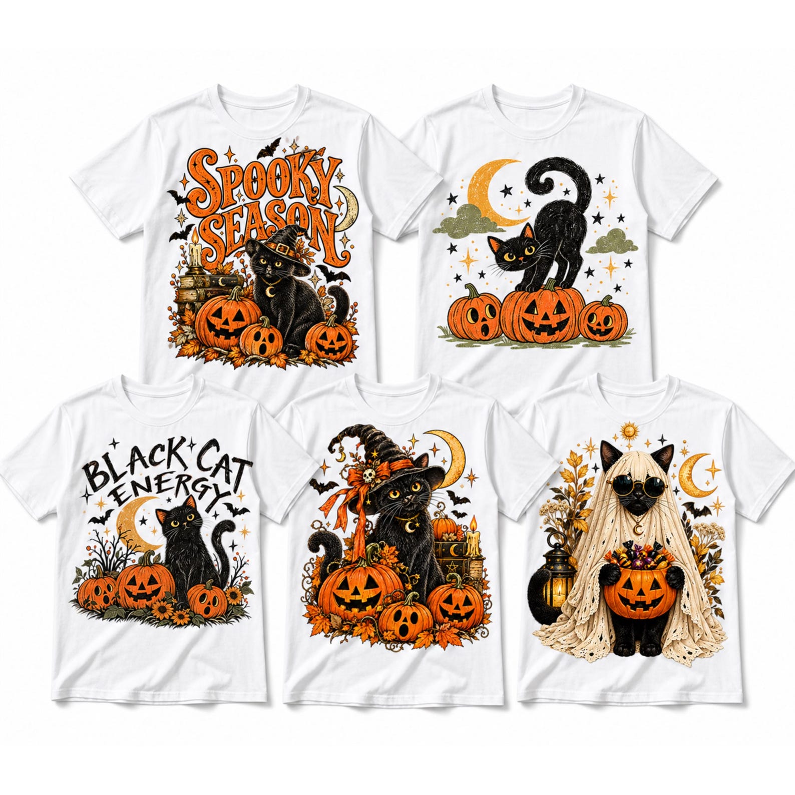 Black Cat Halloween Shirt, Witch Cat Graphic Tee, Spooky Season T-Shirt, Pumpkin Moon Witchy t-shirt, Halloween Gift for Cat Lover