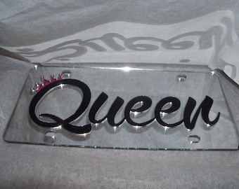 Custom Crown Royalty Queen laser cut acrylic mirror license plate chrome