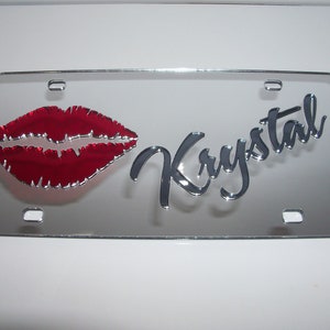 Custom  (Any Name) Laser Cut License Plate! Kissing lips.
