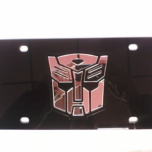 Bots Inspired Transformers Acrylic Mirror Laser Cut License Plate Black/Silver NEW!