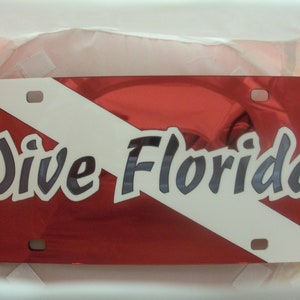 Dive Florida Flag Mirror Laser Cut License Plate NEW!