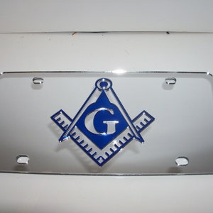 Masonic Mirror Laser License Plate Color's Silver/Blue NEW!!