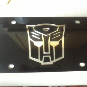 Bots Inspired Transformers Acrylic Laser Cut License Plate Black/Silver NEW!