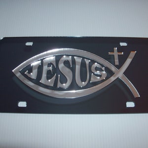 Jesus Fish  License Plate Smoke/Silver  Brand NEW!!