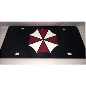 Umbrella Inspired Mirror Laser License Plate Black, Red, White NEW!!