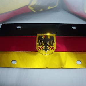 Deutsche Flagge Spiegel Laser Lizenzschild Schwarz/Rot/Gelb NEU!!