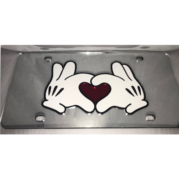 Hands with Heart Acrylic Mirror Laser License Plate NEW!!