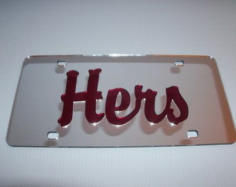 Hers Monogram, initials, Cipher, Design License Plate Silver/Red NEW!