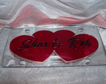 Double Heart Any 2 Names Laser Cut License Plate