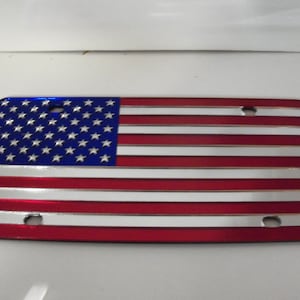American Flag Mirror Laser Cut License Plate New! Red, Blue & Silver!
