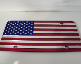 Targa specchiata con bandiera americana tagliata al laser, novità! Rossa, blu e argento!