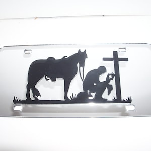 Cowboy, Horse, and Cross Mirror Laser License Plate Color's Silver/Black NEW!!
