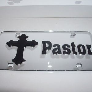 Cross, Pastor Mirror Laser License Plate Blessed, Religious, Jesus