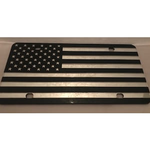 American Flag Black & Silver Acrylic Laser Cut License Plate New!