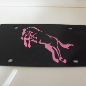 Horse jumping, Cowboy, Cowgirl, Horseback Laser License Plate Black/Pink NEW!!