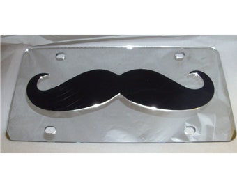 Mustache License Plate Silver/Black Brand NEW!!